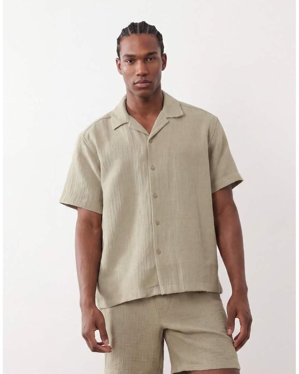 Only & Sons Natural Revere Collar Shirt Co-ord for men