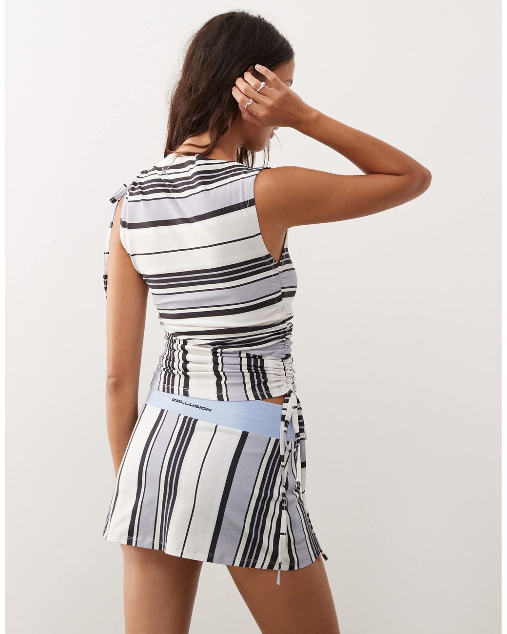 Collusion Blue Stripe Adjustable Drawstring Top