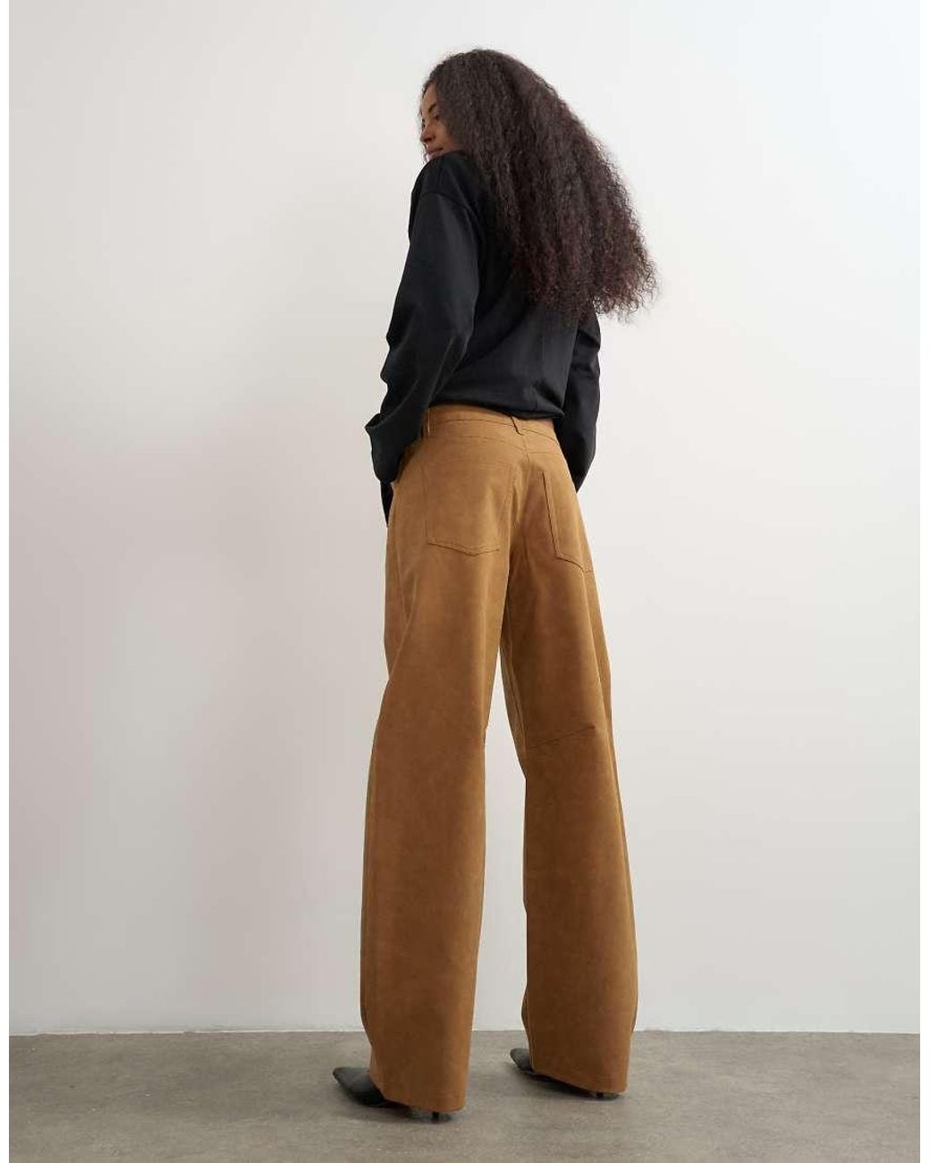 TOPSHOP Brown Faux Suede Barrel Leg Trouser