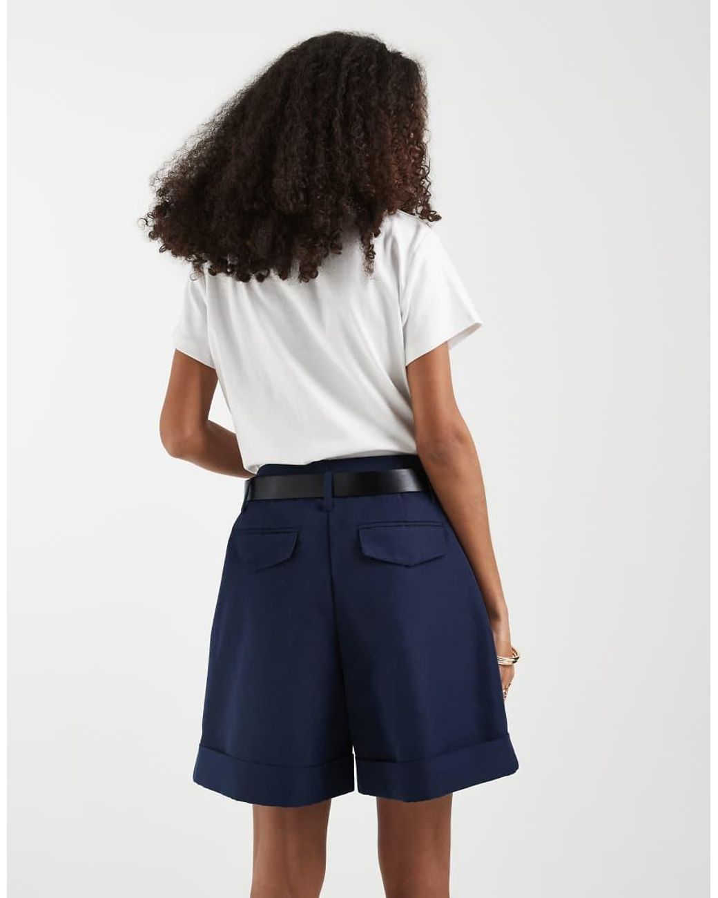 ASOS Blue Tailored Belted Turn Up Shorts
