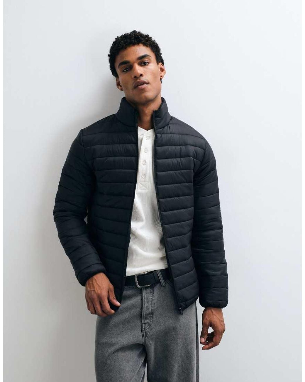 French Connection Blue Funnel Neck Lightweight Puffer Jacket for men