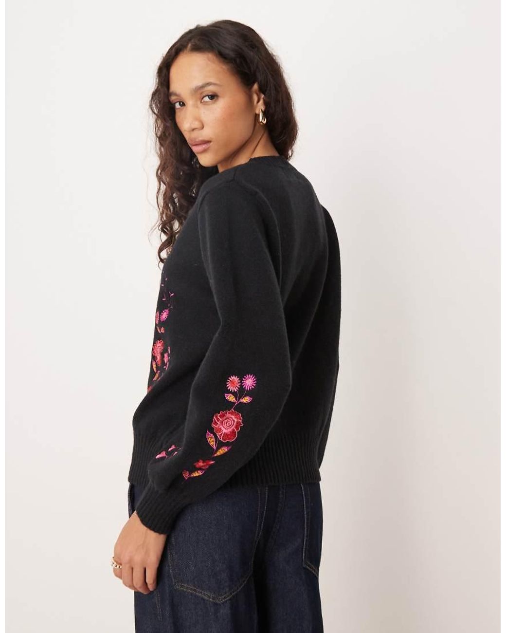 Lovedrobe Blue Floral Embroidery Cardigan