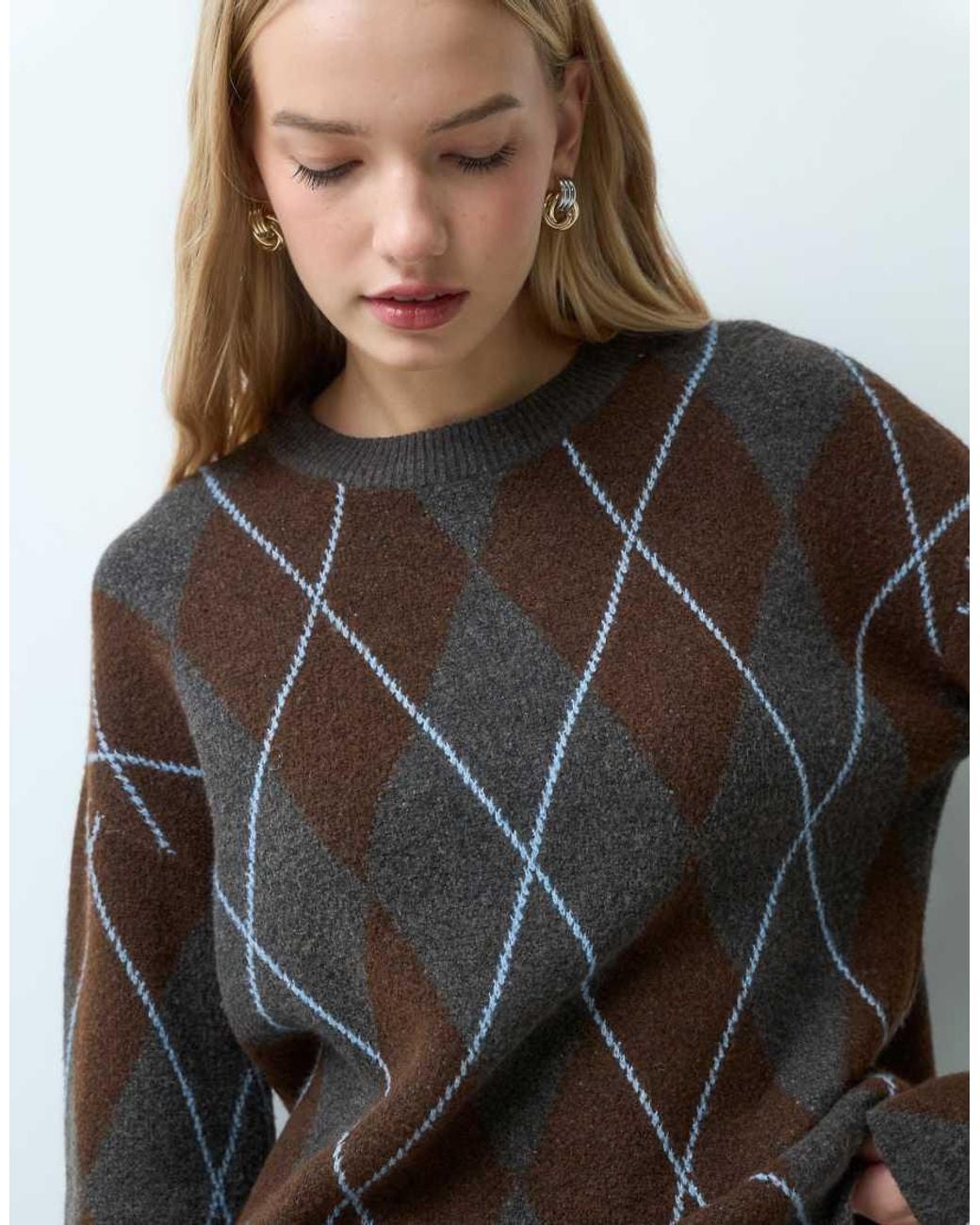 Vila Gray Argyle Knitted Jumper Co-ord