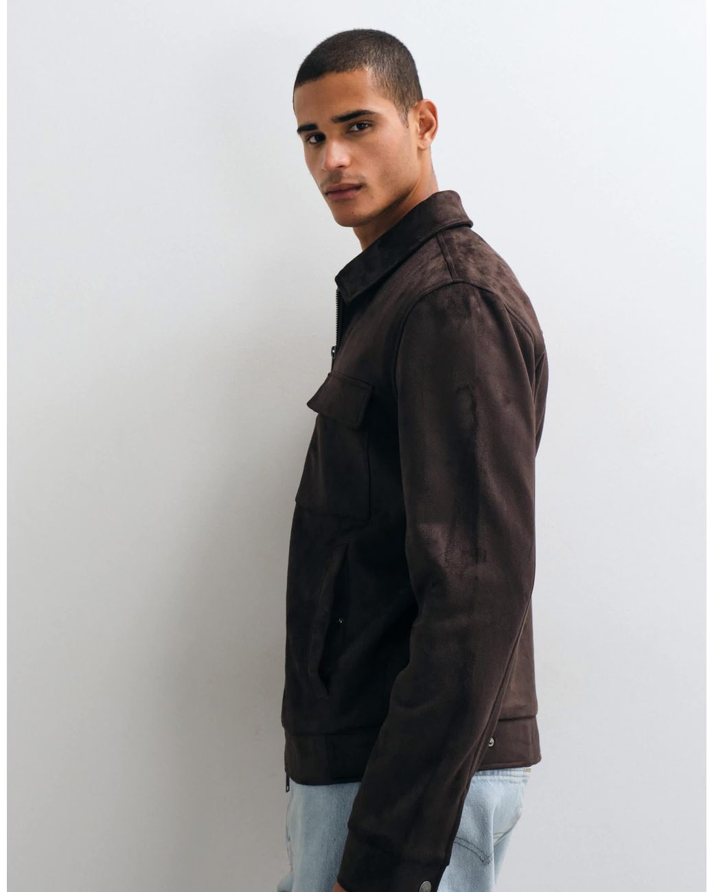 Threadbare Black Faux Suede Collared Jacket for men