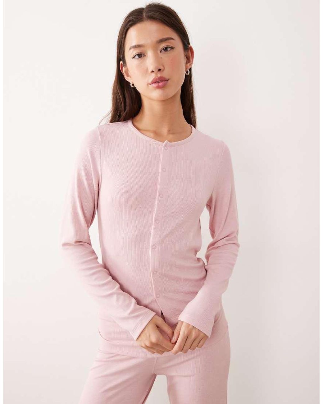 ASOS Pink Mix & Match Soft Rib Button Through Pyjama Cardigan