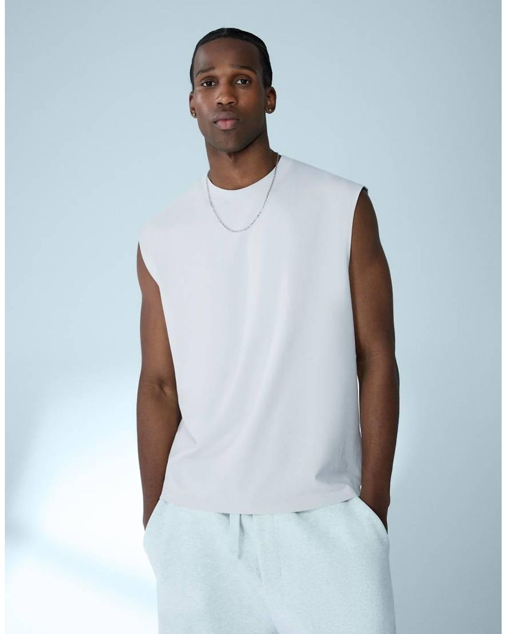 Bershka Blue Basic Sleeveless T-shirt for men
