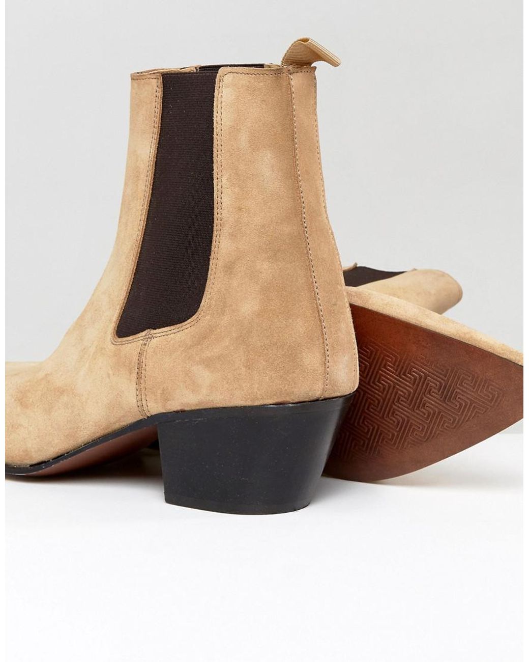 ASOS Chelsea Boots In Stone Suede With Stacked Heel for Men Lyst