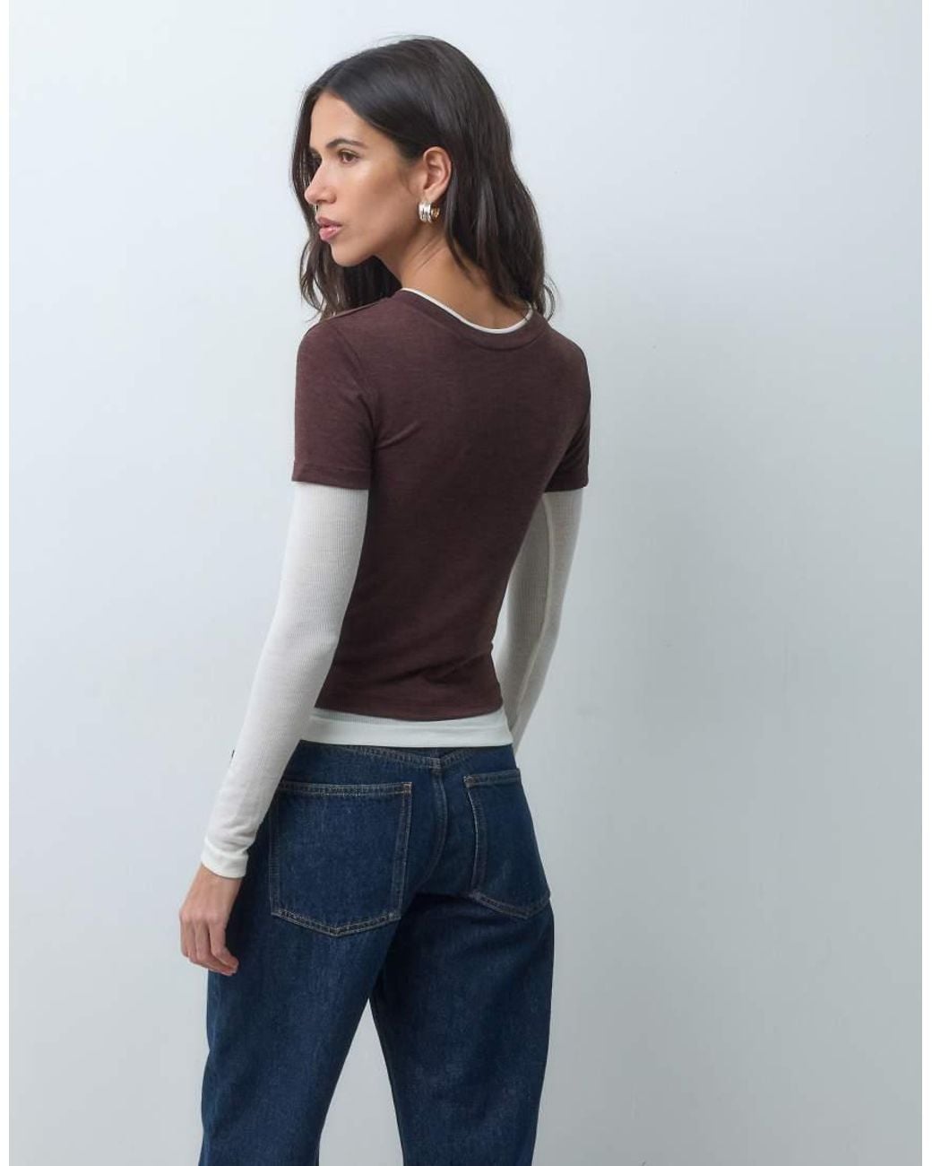 ASOS Blue Shrunken Double Layer Long Sleeve Tee