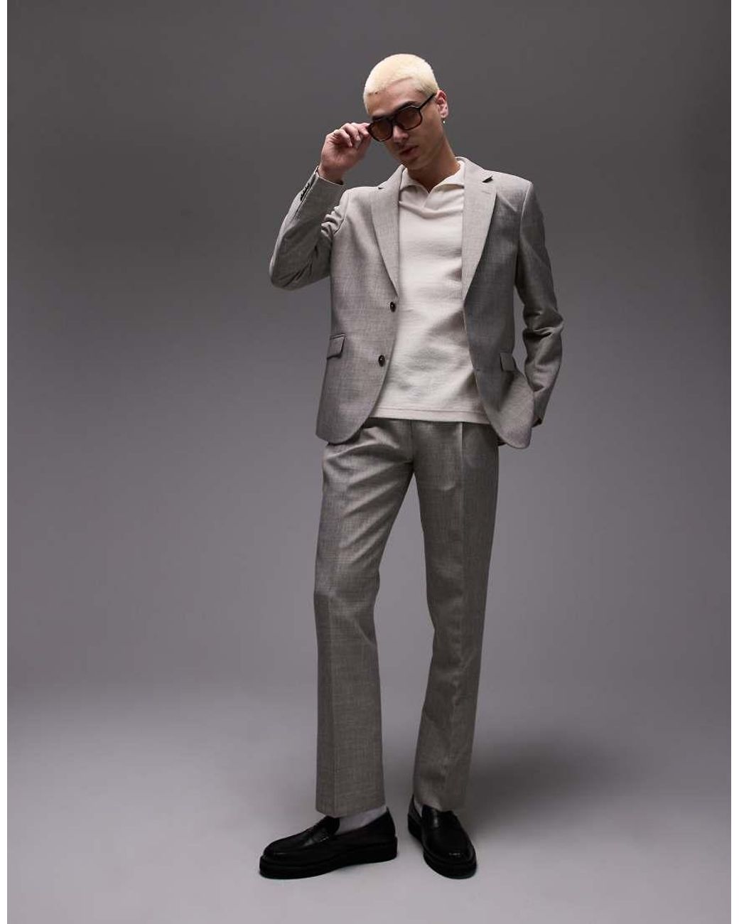 Topman Gray Straight Textured Suit Pants for men