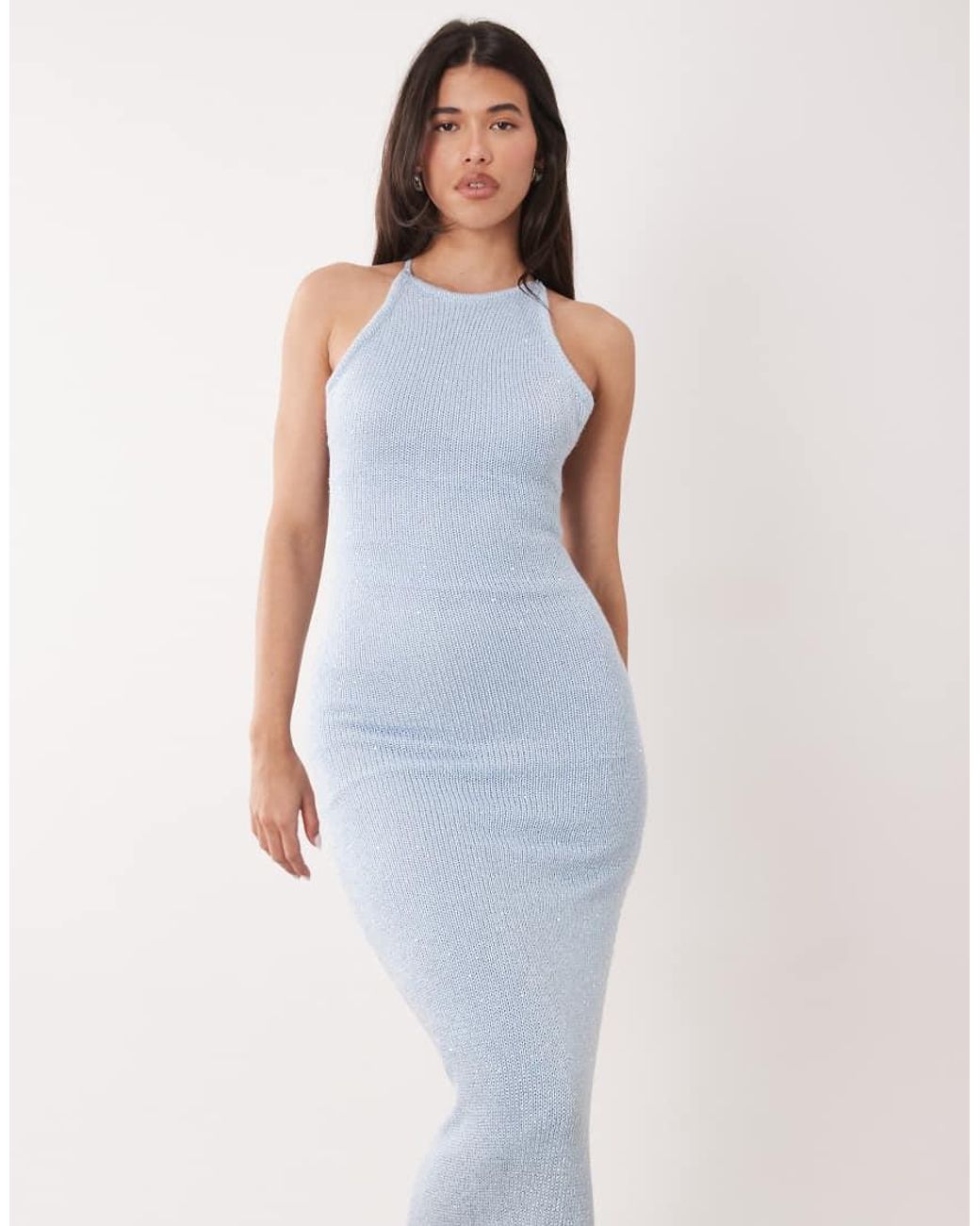 Aria Cove White Sequin Knit Bodycon Open Strappy Back Maxi Dress