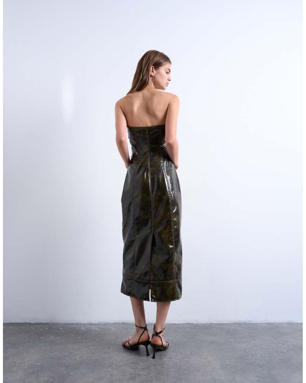 TOPSHOP White Vinyl Bandeau Midi Dress