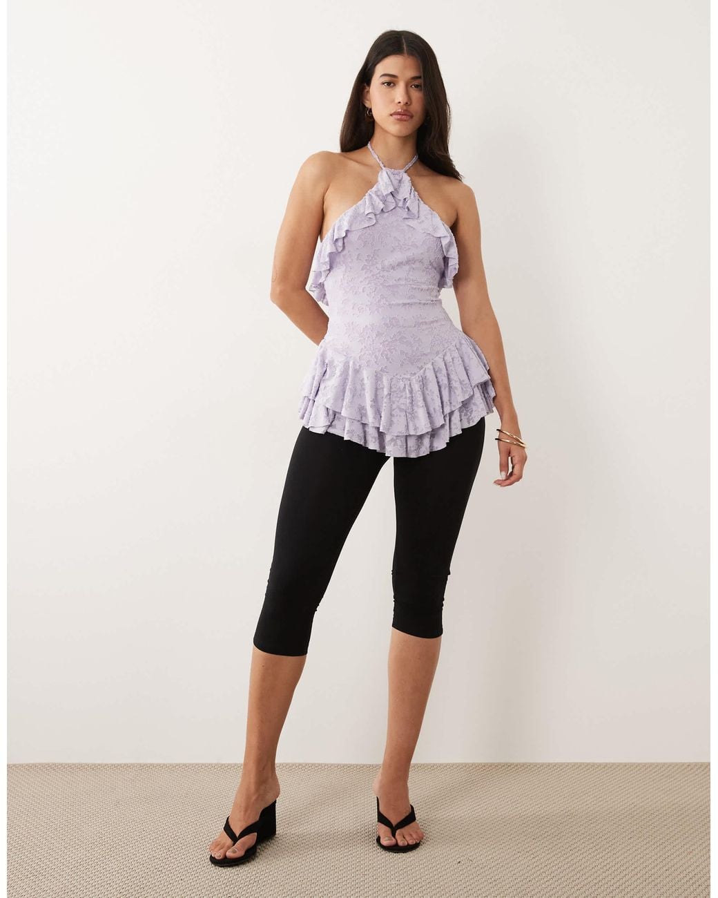 ASOS Purple Devore Halter Neck Peplum Ruffle Top