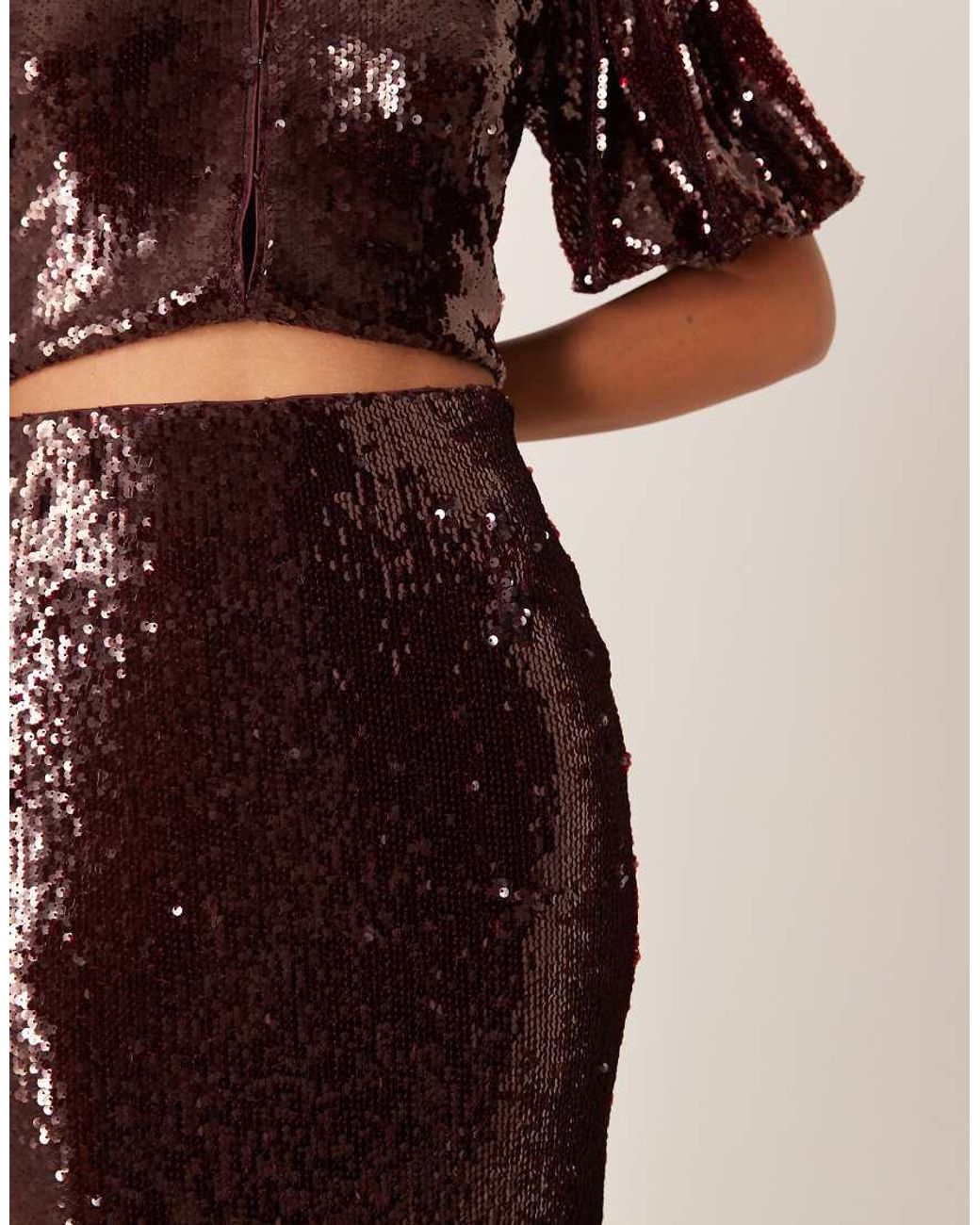 Y.A.S Red Premium Sequin Midi Skirt Co-ord
