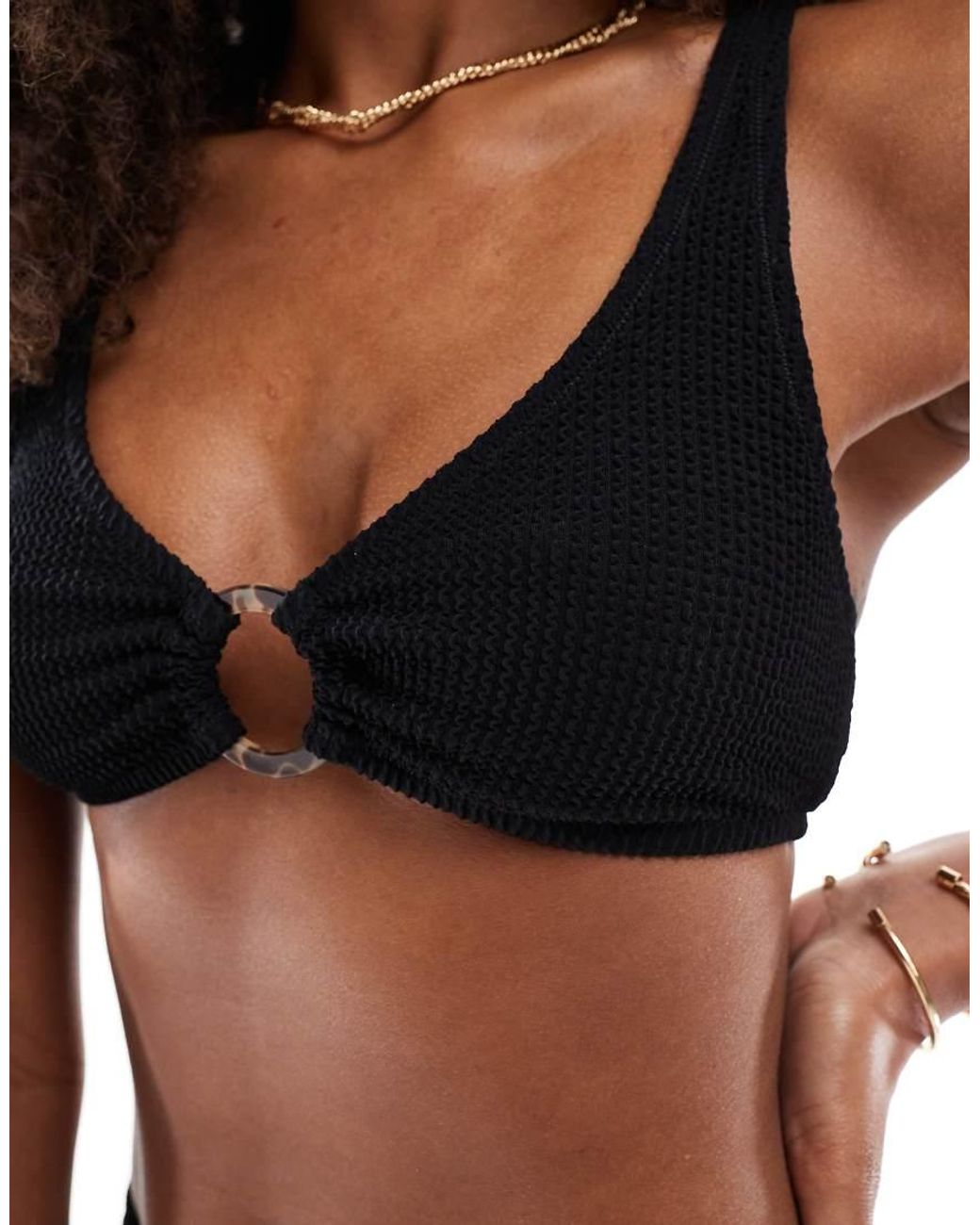 Lindex Black Adele Mix & Match Crepe Bikini Top With Ring Detail