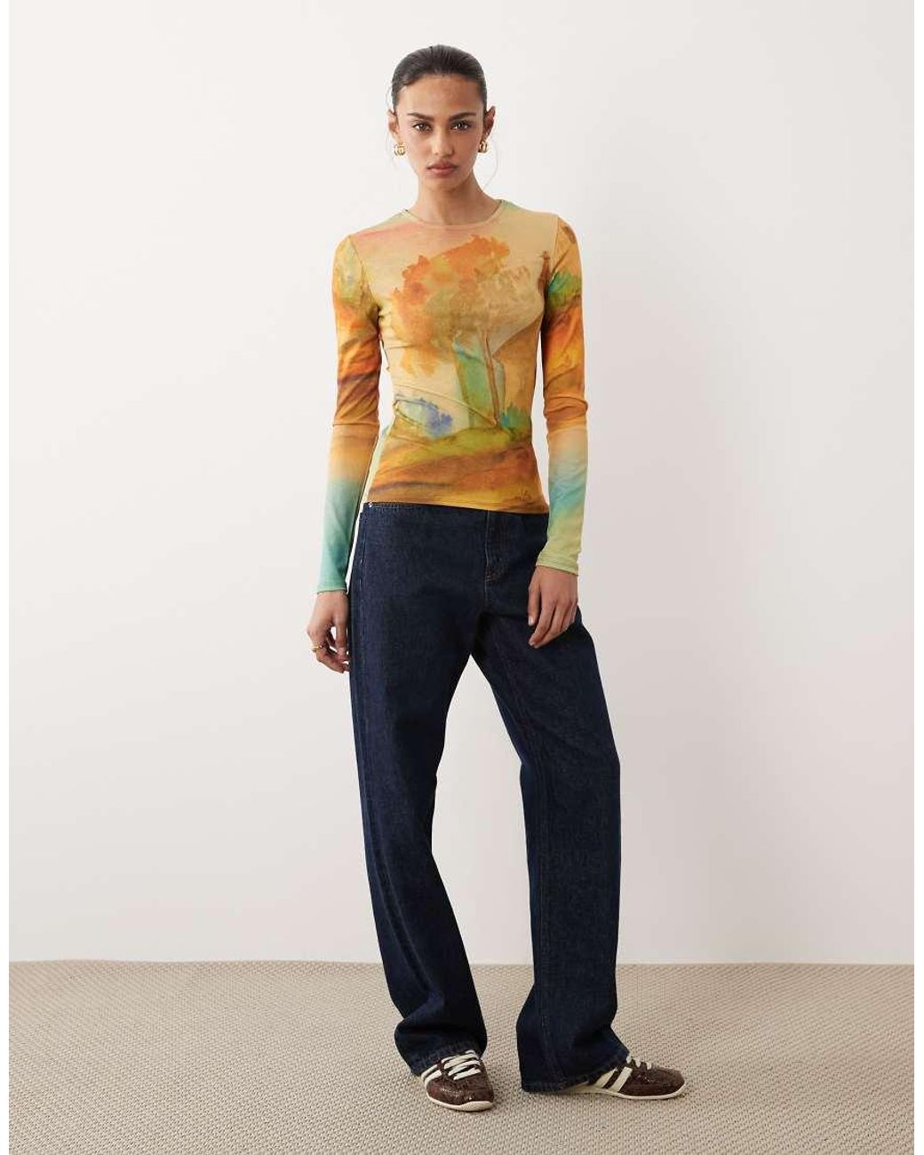 ASOS Multicolor Long Sleeve Onion Skin Top With Print