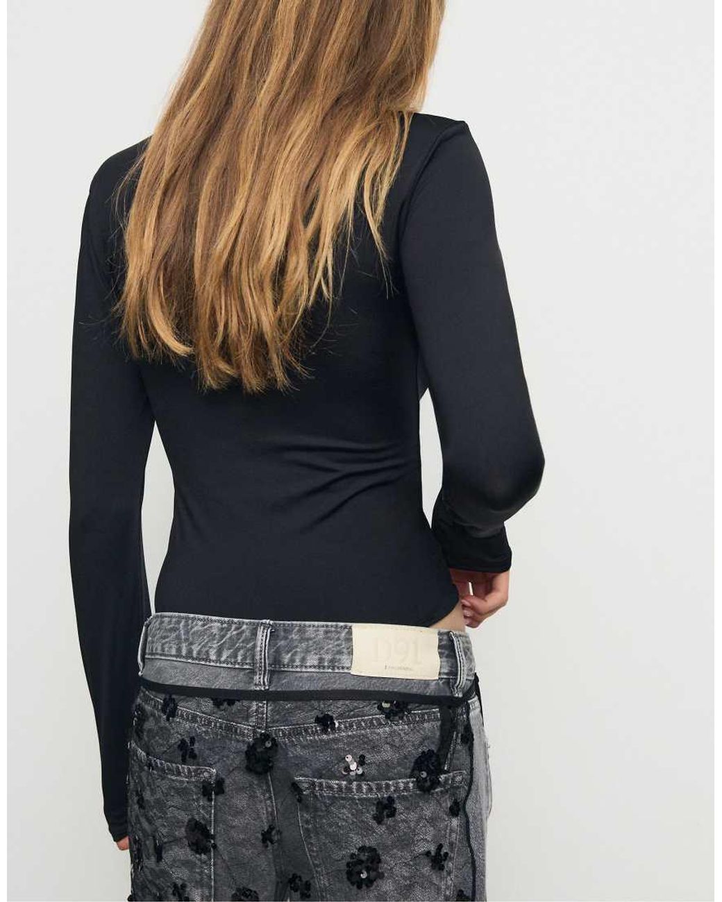 Stradivarius Blue Long Sleeve Polyamide Bodysuit