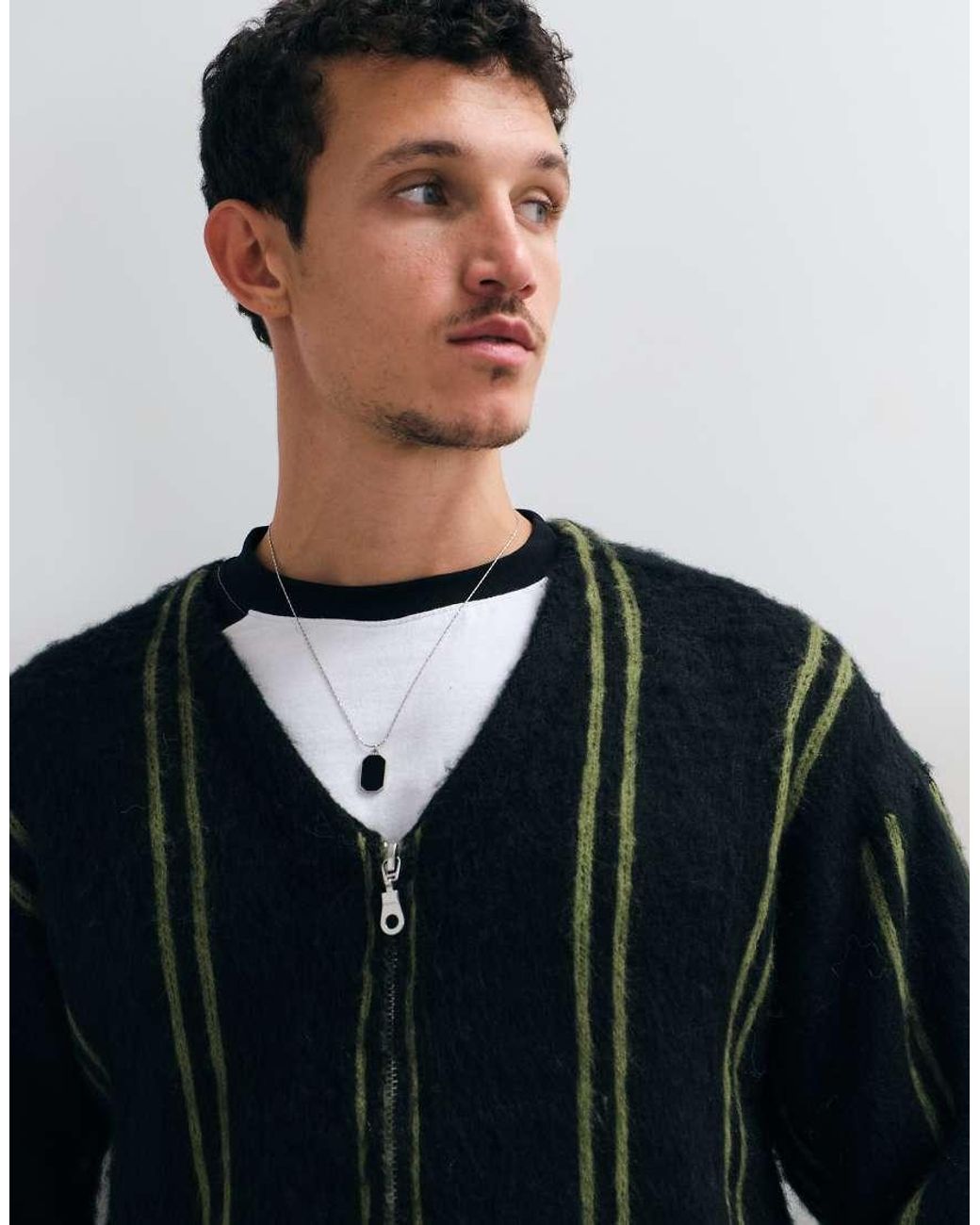 The Ragged Priest Blue The Ragged Prist Grit Zip Through V Neck Cardigan With And Stripe for men