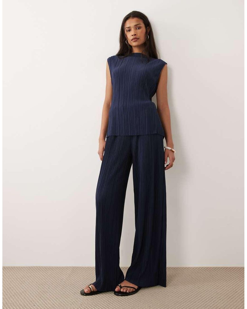 Vila Blue Plisse Sleeveless Top Co-ord