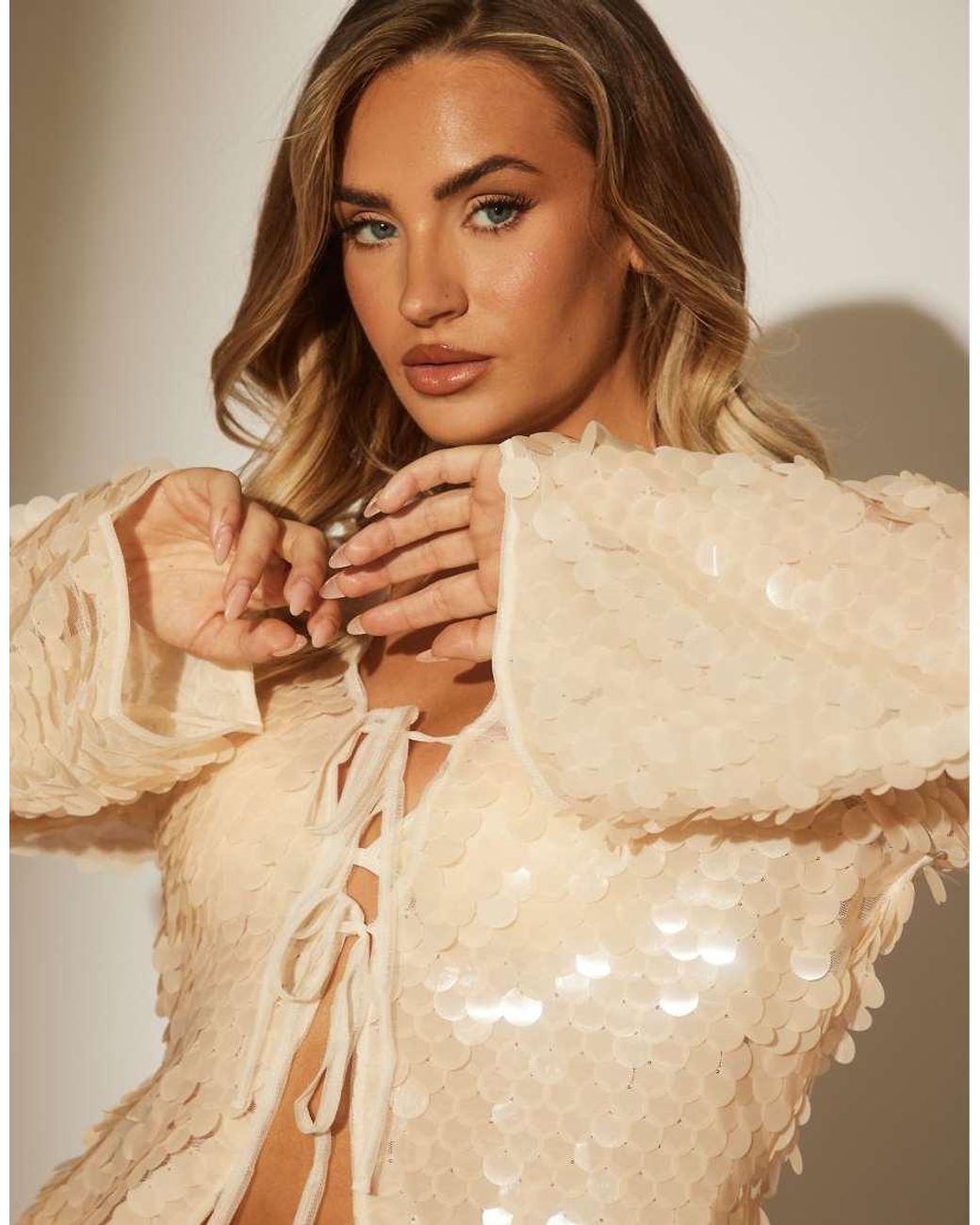 South Beach Natural Sequin Tie Beach Top