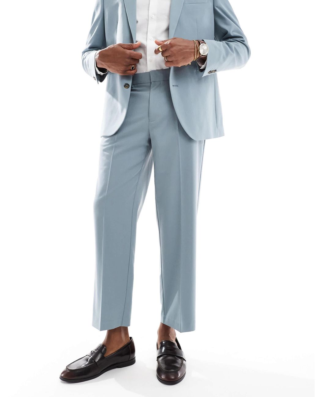ASOS Blue Straight Cropped Length Suit Trousers for men