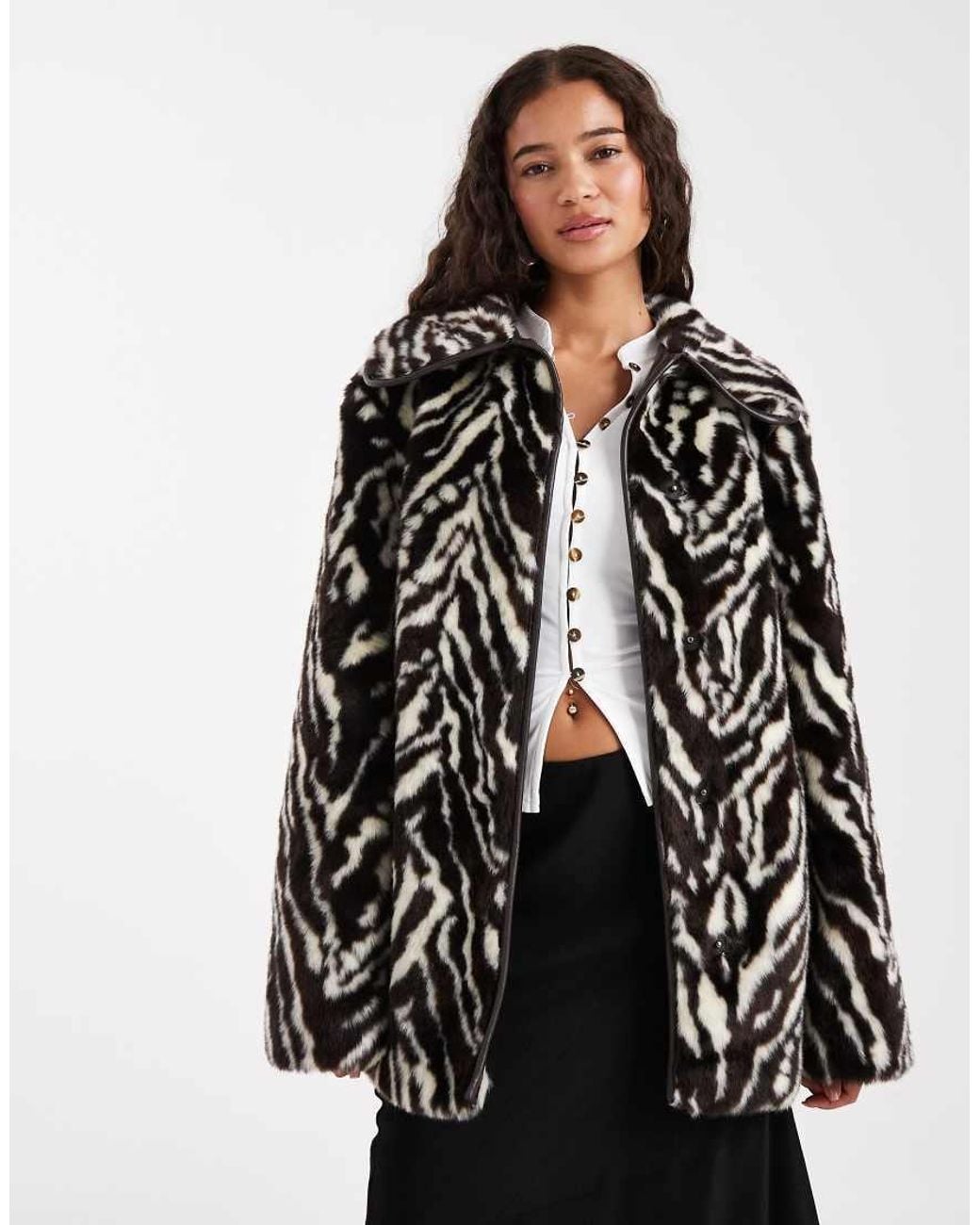 Miss Selfridge Black Faux Fur Belted Mid Length Coat