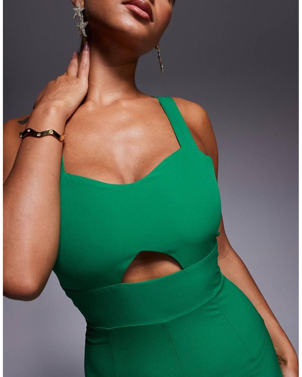 Vesper Green Sweetheart Neckline Wide Leg Jumpsuit