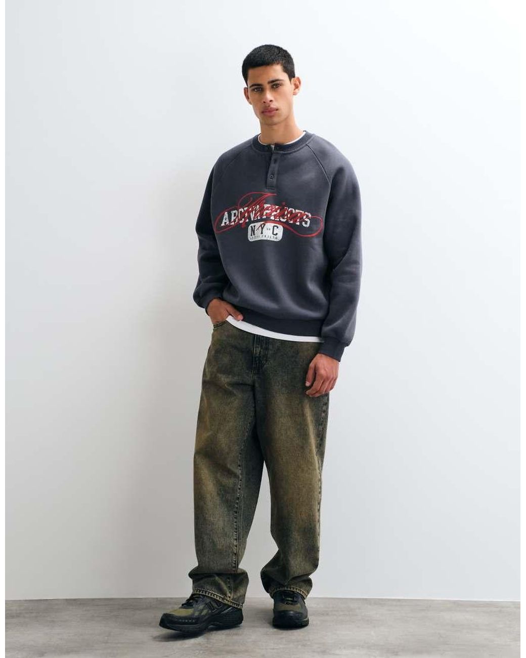 ASOS Blue Raglan Sweatshirt With Front Print for men