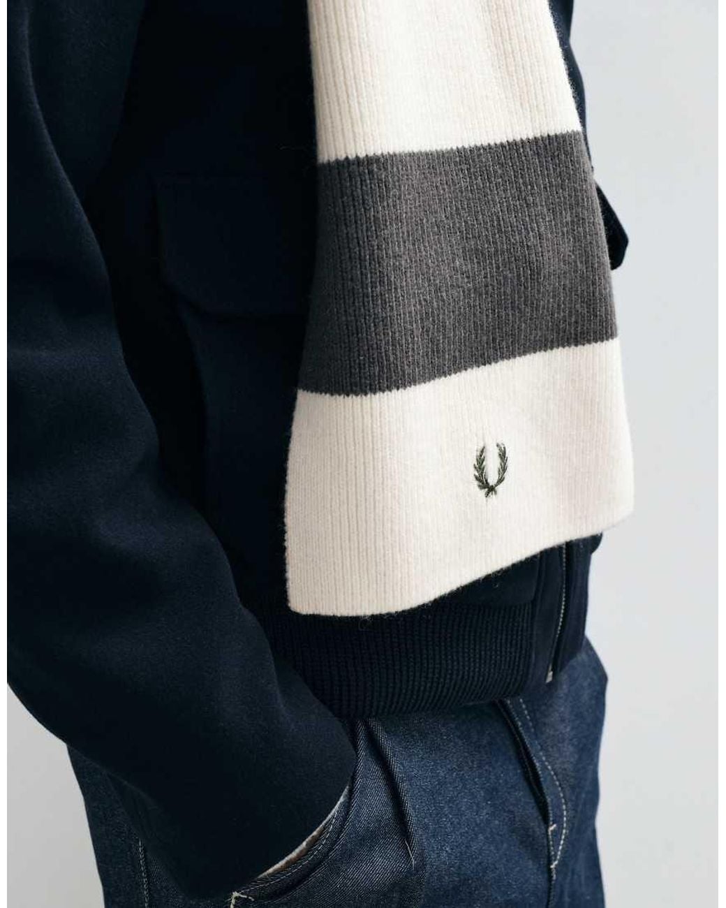 Fred Perry Blue Bold Stripe Ribbed Scarf for men