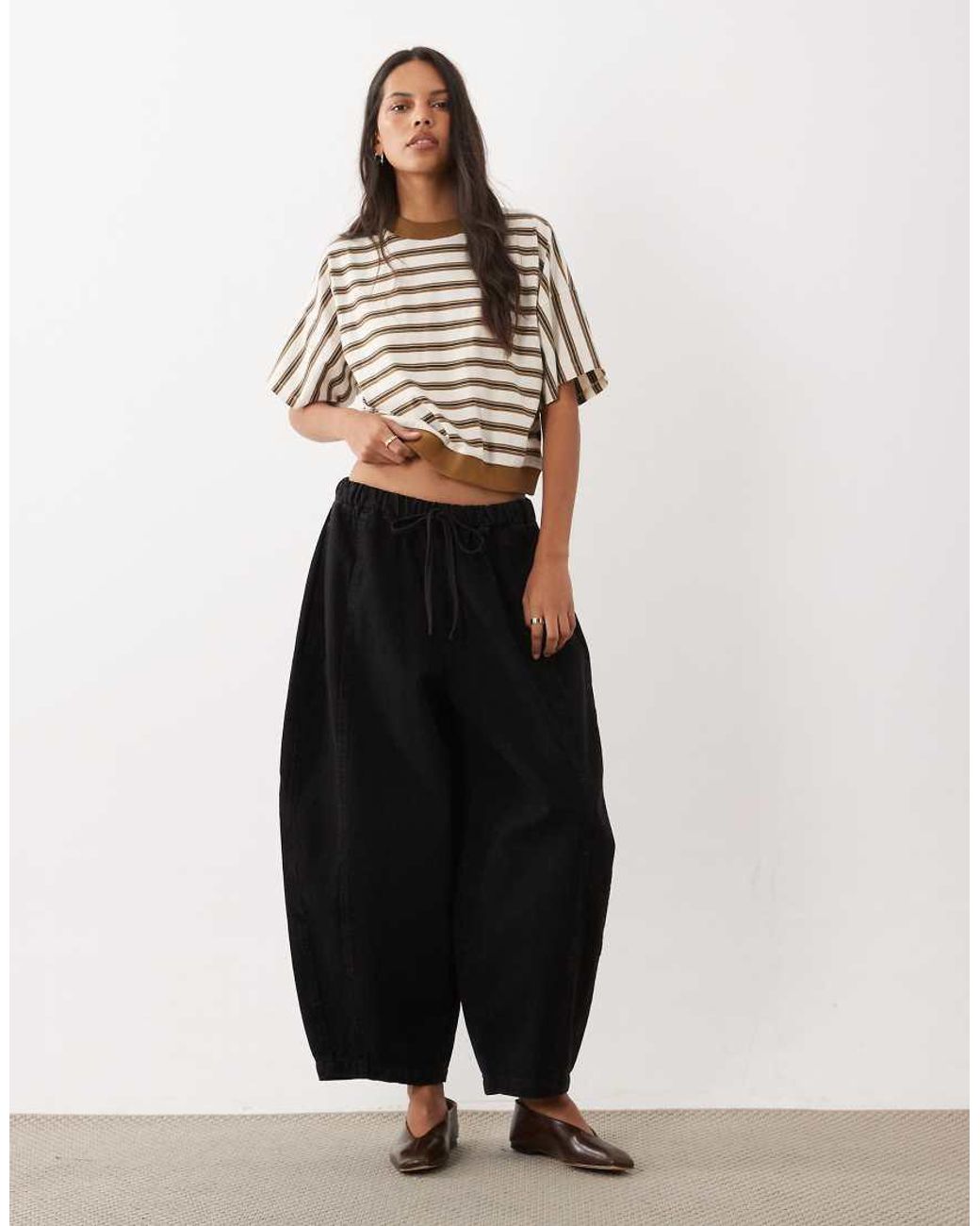 ASOS Brown Asos Desgin Stripe T-shirt With Contrast Neck