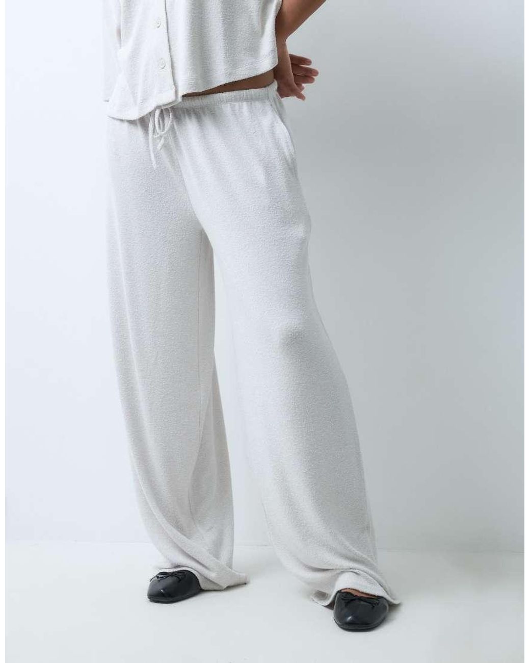 ASOS White Textured Knit Wide Leg Pants