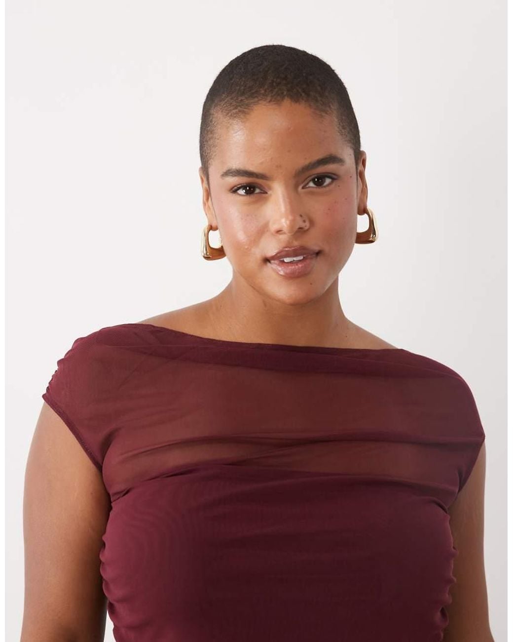 ASOS Red Asos Design Curve Gathe Short Sleeve Off Shoulder Mesh Top