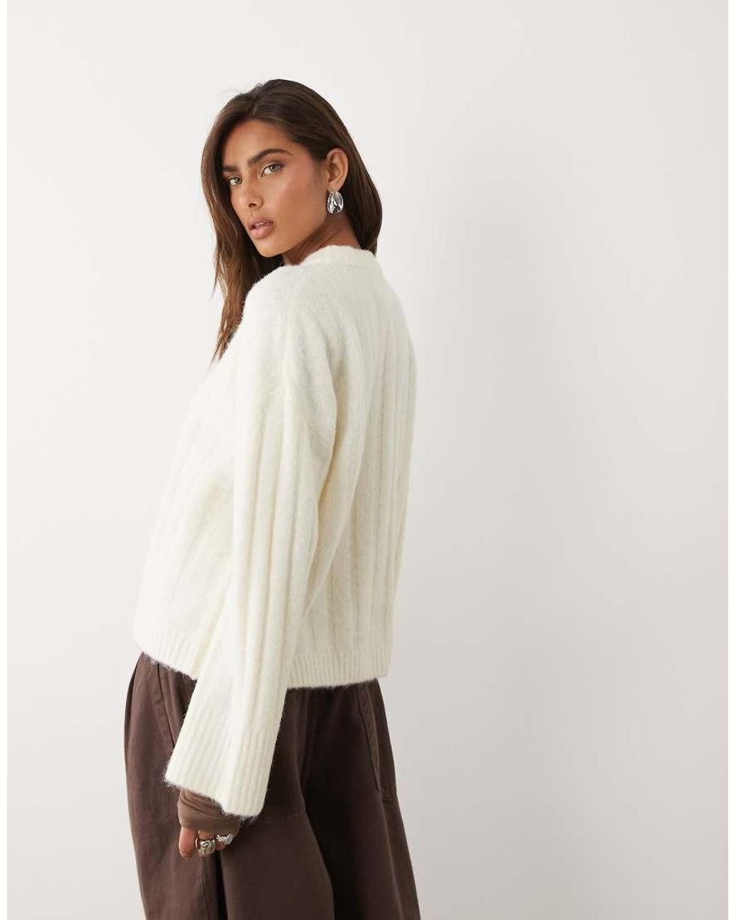 ASOS White Relaxed Rib Crew Neck Knitted Jumper