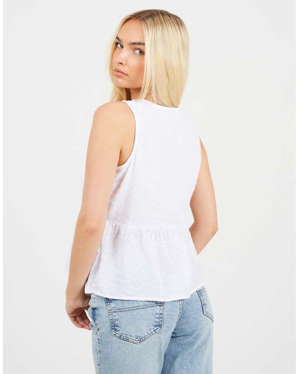 Brave Soul White Shirred Tie Front Vest