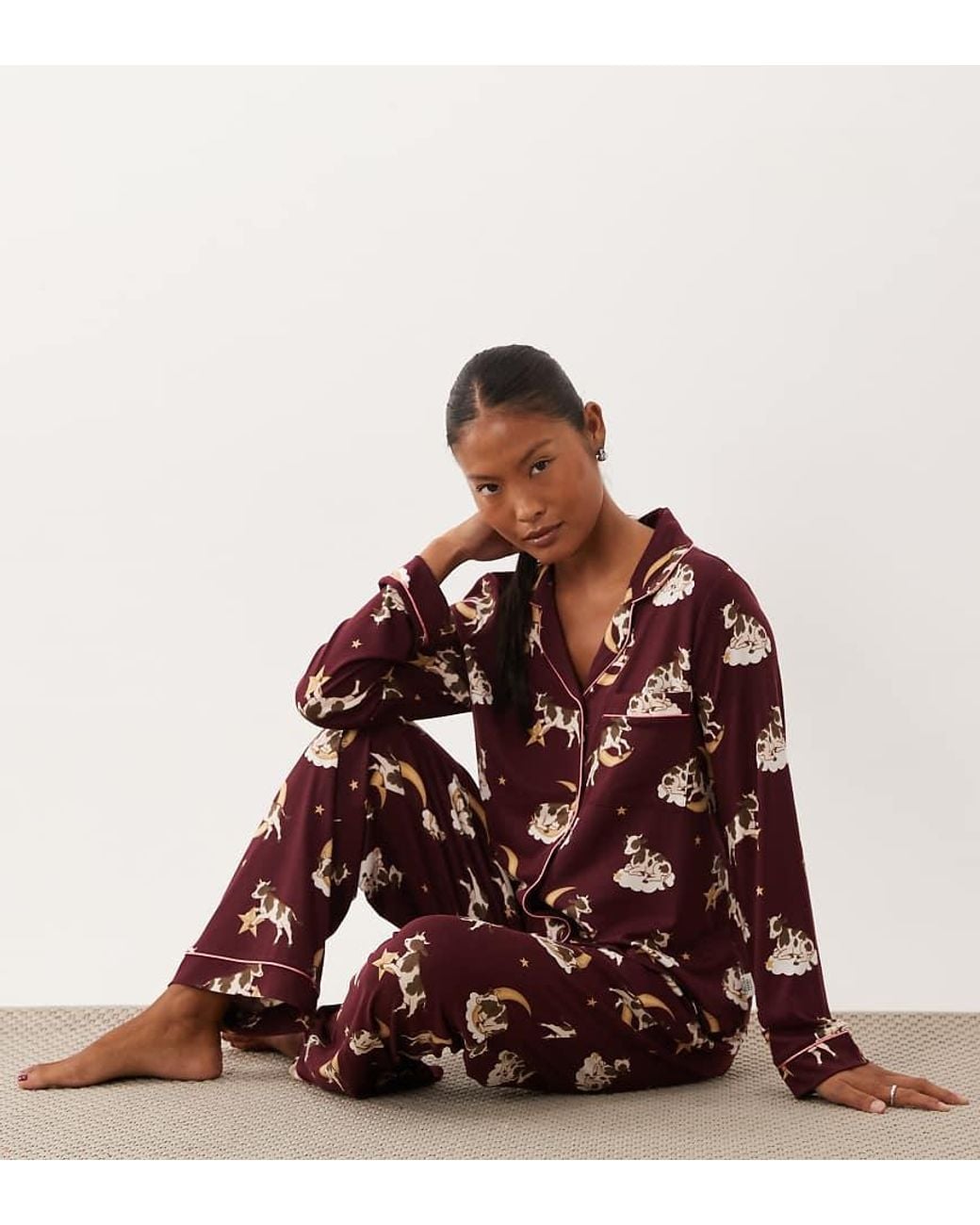 Chelsea Peers Brown Super Soft Button-up Pyjama Set