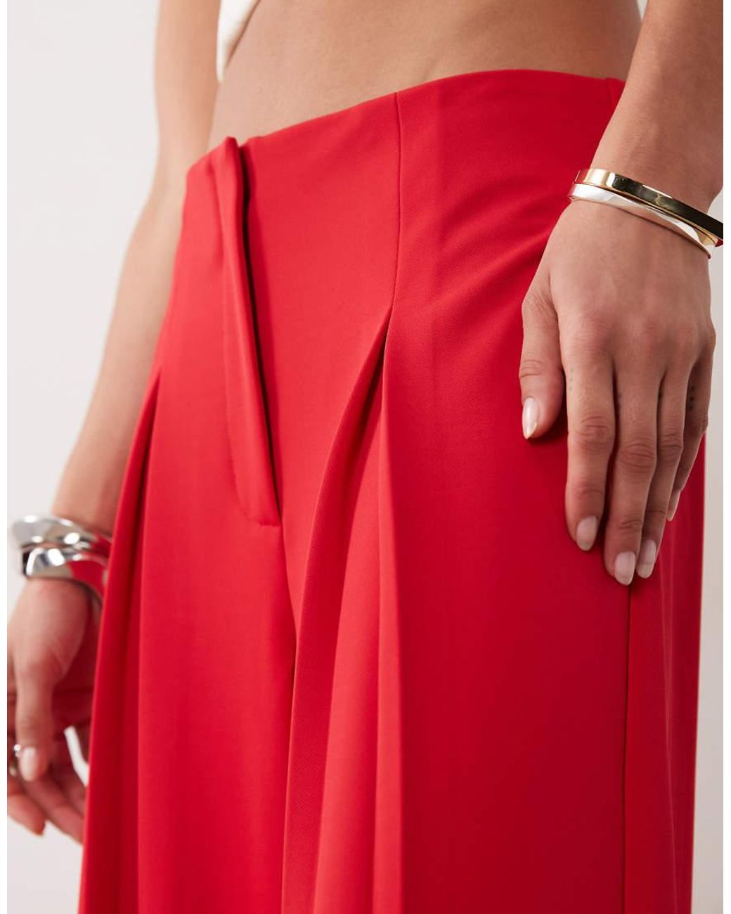 ASOS Red Slinky Twill Tailo Slouchy Wide Leg Trouser
