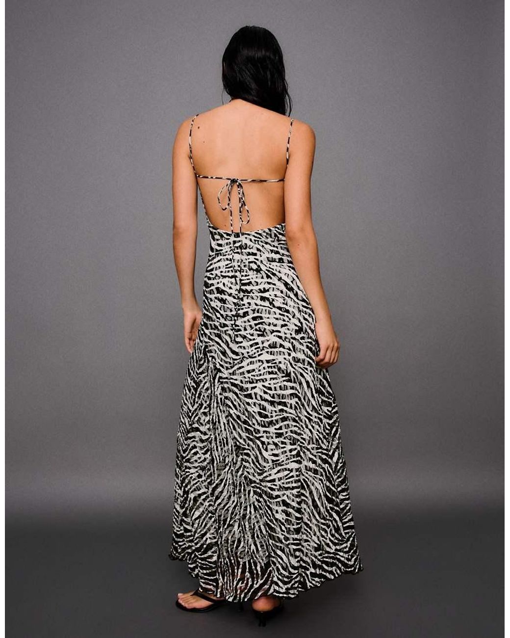 Bershka White Printed Midi Dress With Straps