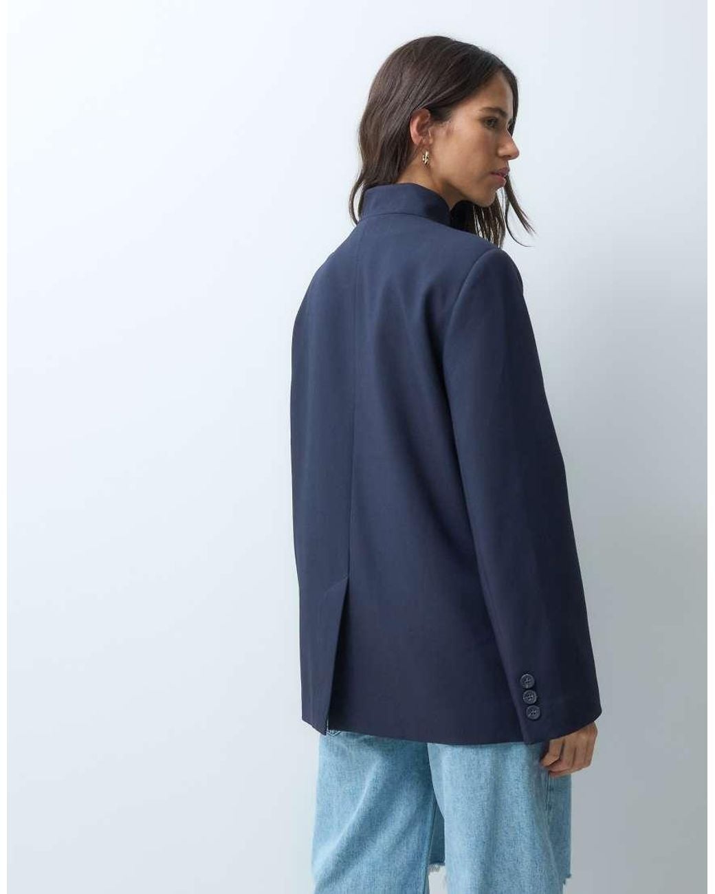 ASOS Blue Tailored High Neck Wrap Front Blazer