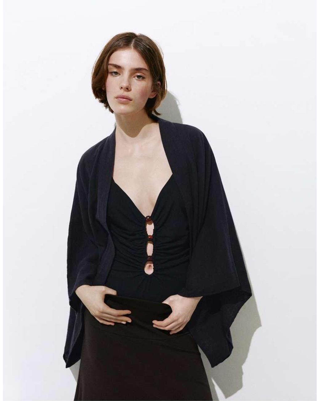 Pull&Bear Black Short Chiffon Kimono