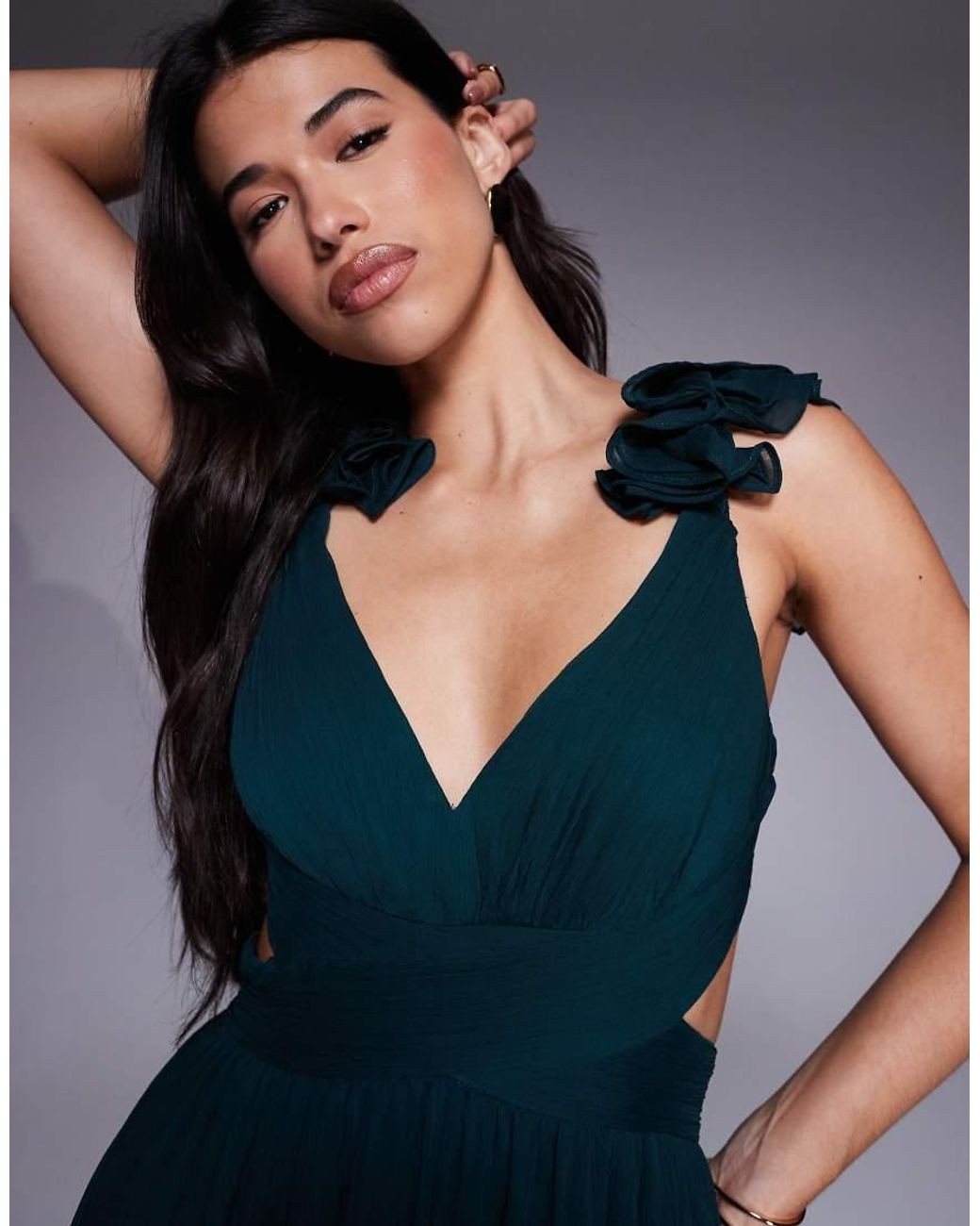 Forever New Blue Ruffle Shoulder Midaxi Dress