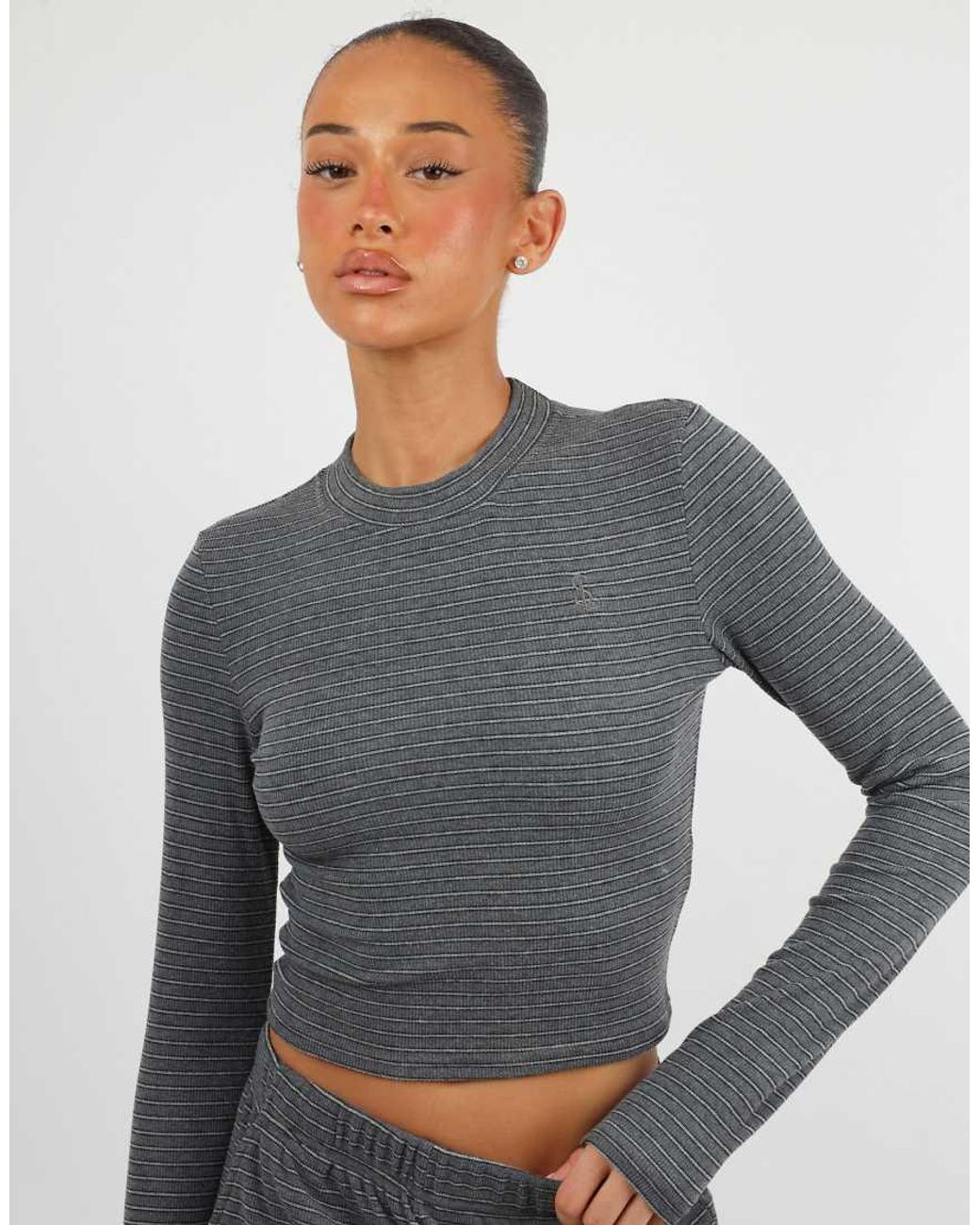 SIMMI Blue Monique Soft Stripe Fine Ribbed Long Sleeve Top