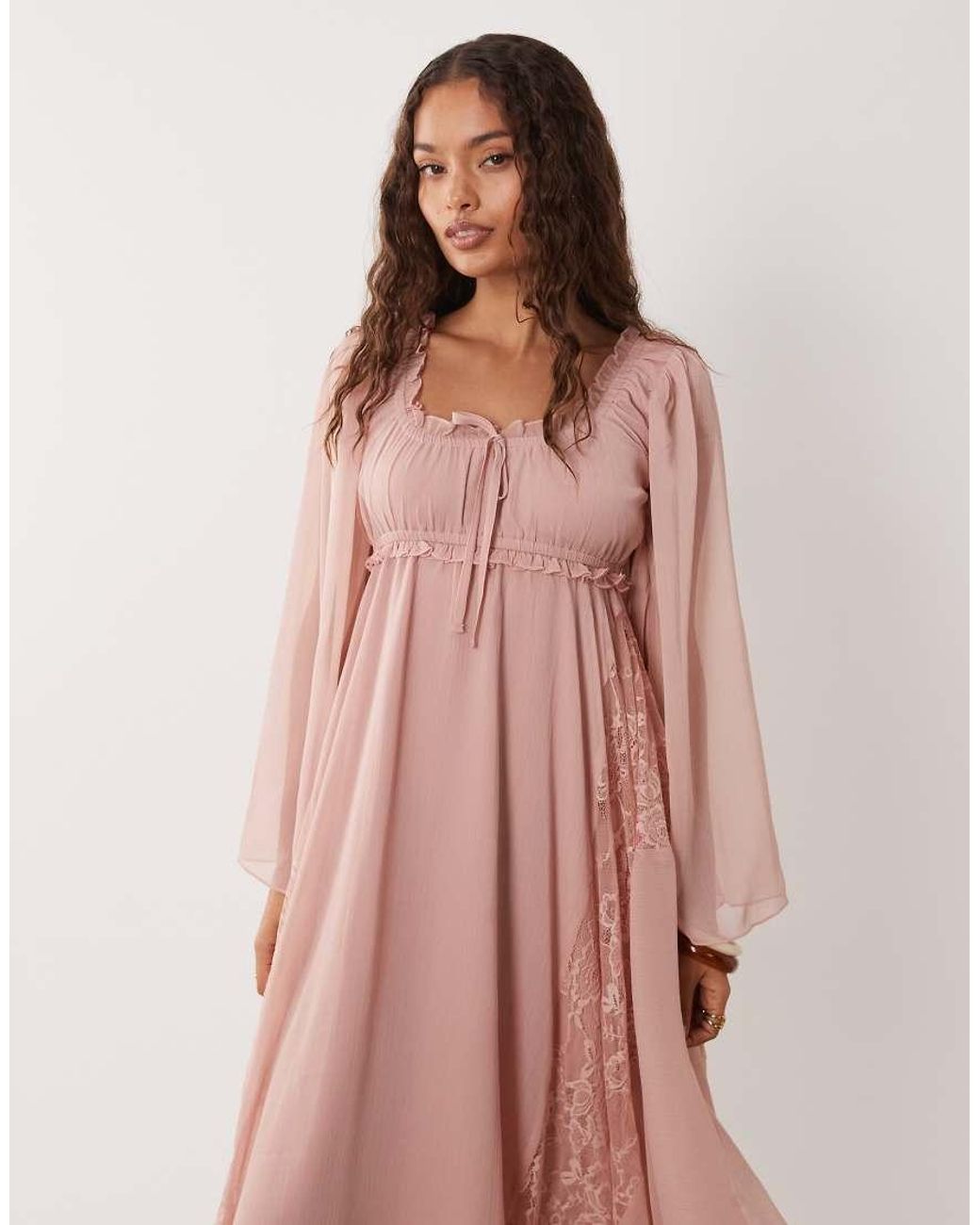 Miss Selfridge Pink Chiffon Boho Hanky Hem Midi Dress