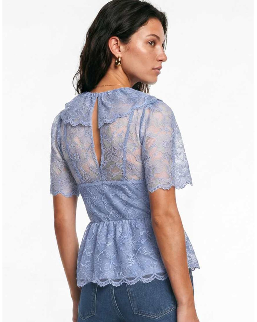 Lovedrobe Blue Frill Collar Peplum Lace Top