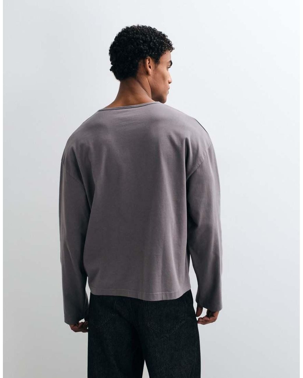ASOS Gray Heavyweight Boxy Oversized Long Sleeve T-shirt With Henley for men