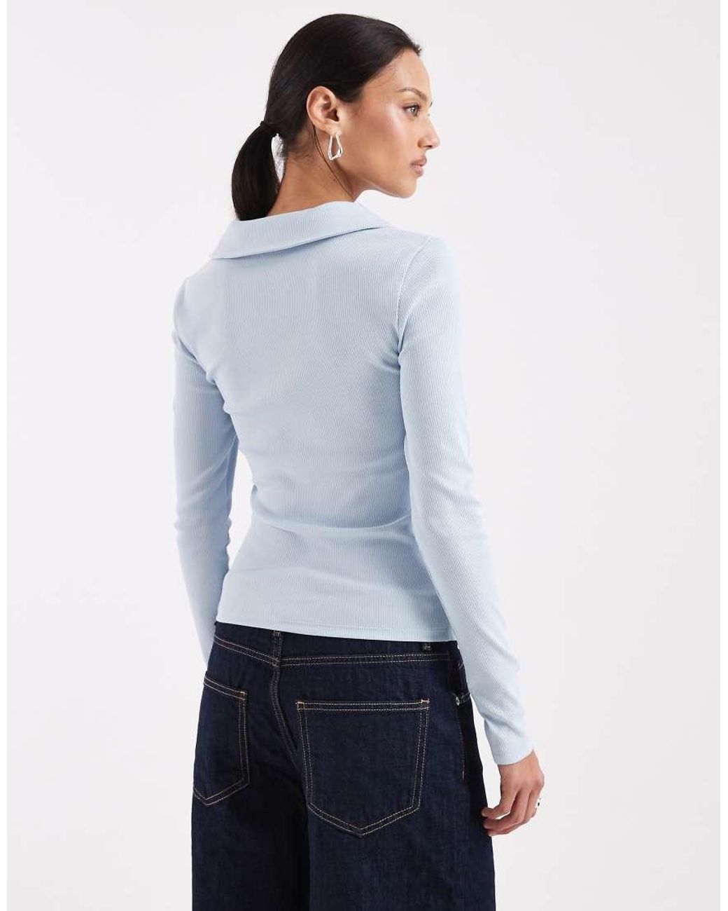 ASOS White Shrunken Rib Henley Long Sleeve Top With Collar
