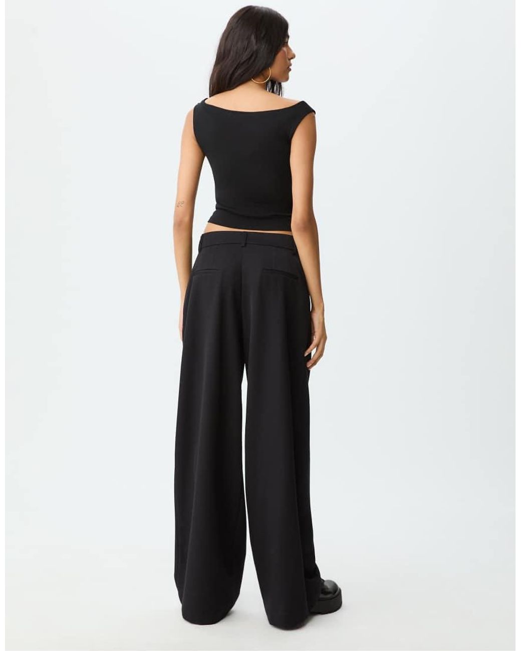Stradivarius Black Wide Leg Smart Trousers With Darts