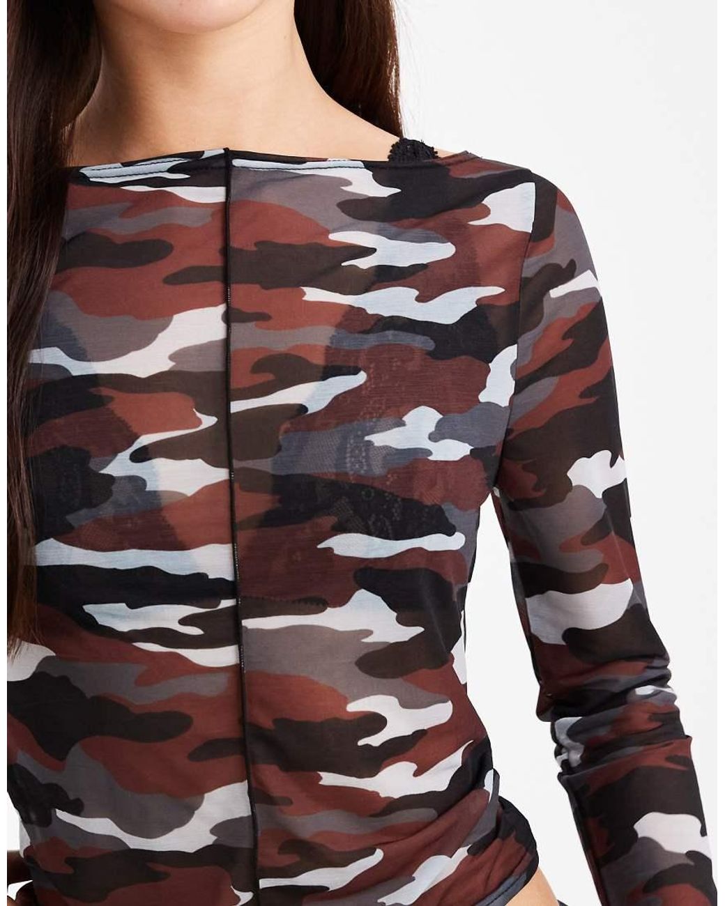 Collusion Black Slash Neck Long Sleeve Mesh Top