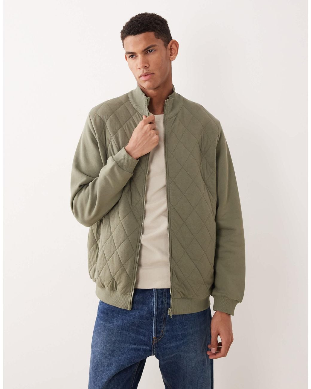ASOS Natural Essentials Zip-through Funnel Neck Jacket for men