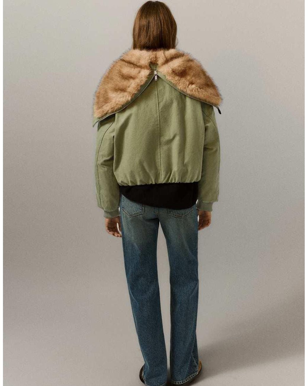 Pull&Bear Green Parka With Faux Fur Collar