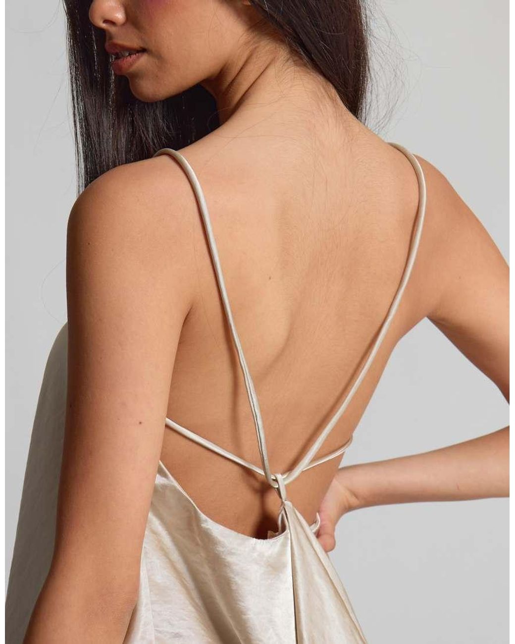 Missy Empire Natural Satin Strappy Floaty Mini Dress