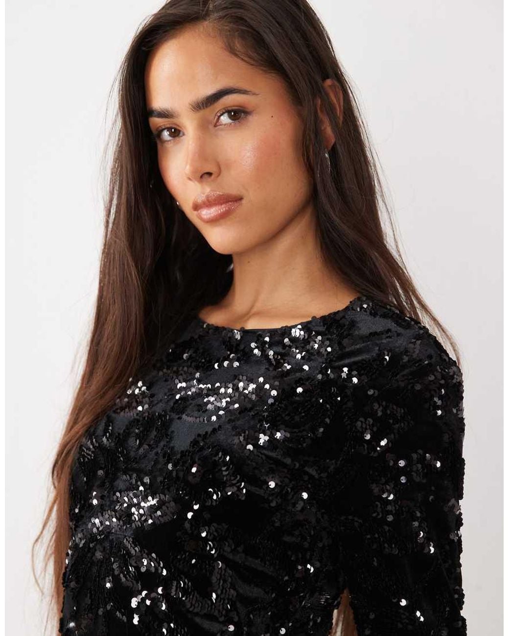 Y.A.S Black Sequin And Velvet Mini Dress